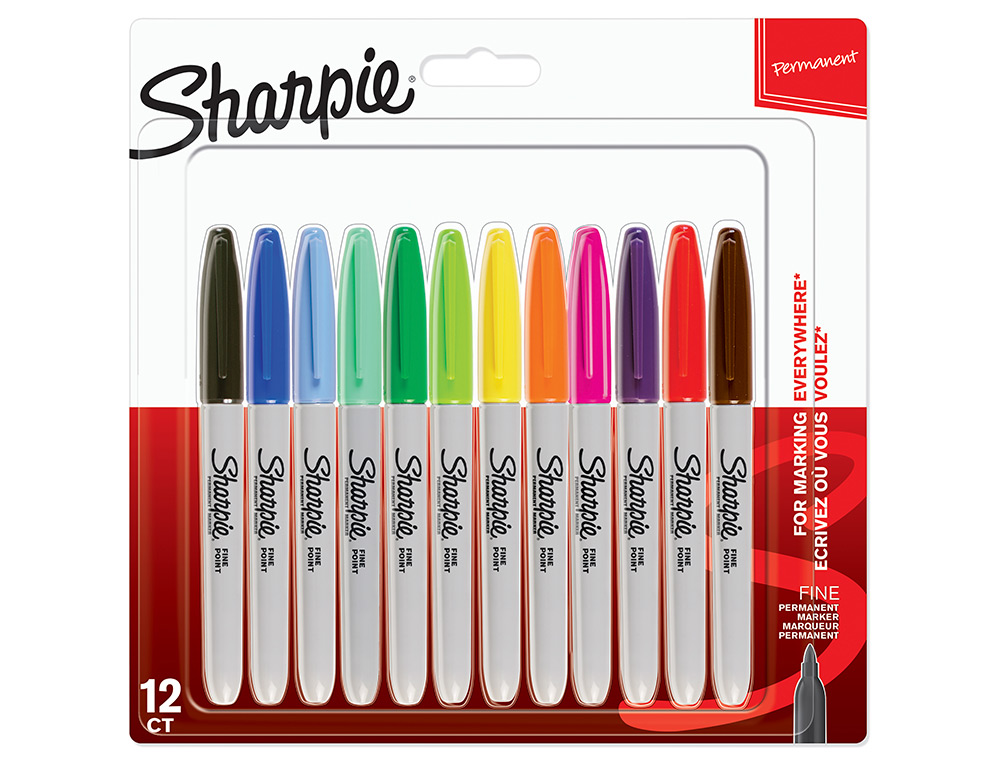 MARCADOR SHARPIE PERMANENTE FINO PONTA 1 MM BLISTER 12 UNIDADES CORES SORTIDAS