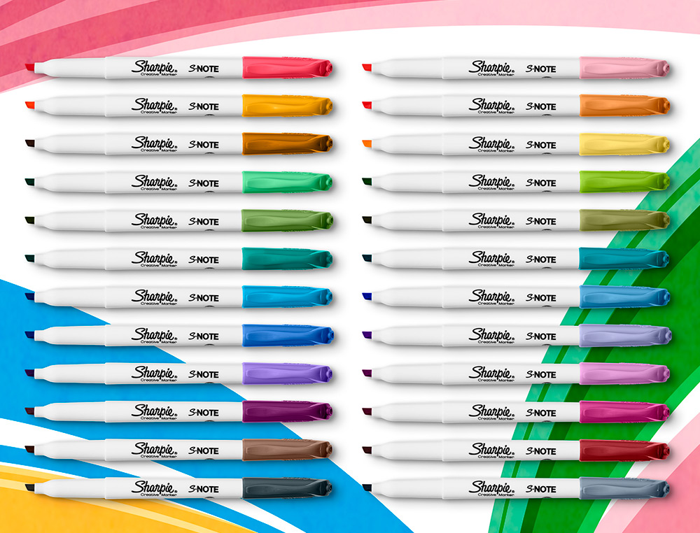 MARCADOR SHARPIE PERMANENTE S-NOTE PONTA BISELADA TRACO 1,2 /3,87 MM BLISTER 4 UNIDADES CORES SORTIDAS