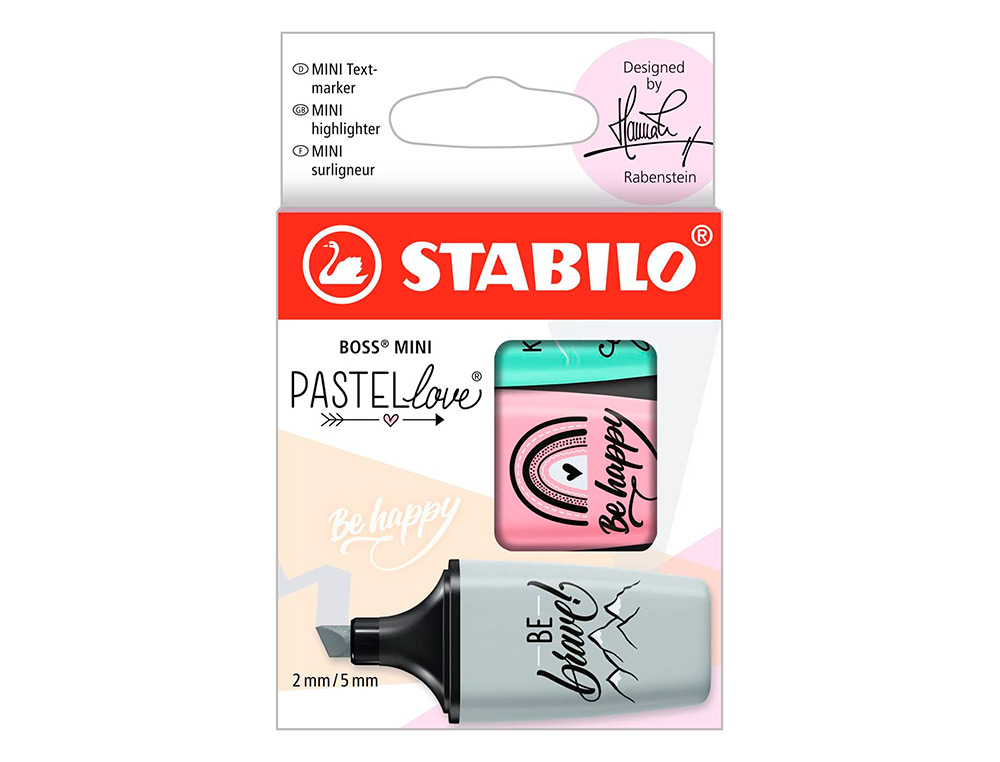 MARCADOR FLUORESCENTE STABILO BOSS MINI PASTEL LOVE ESTOJO DE 3 UNIDADES MENTA/ROSA/TURQUESA