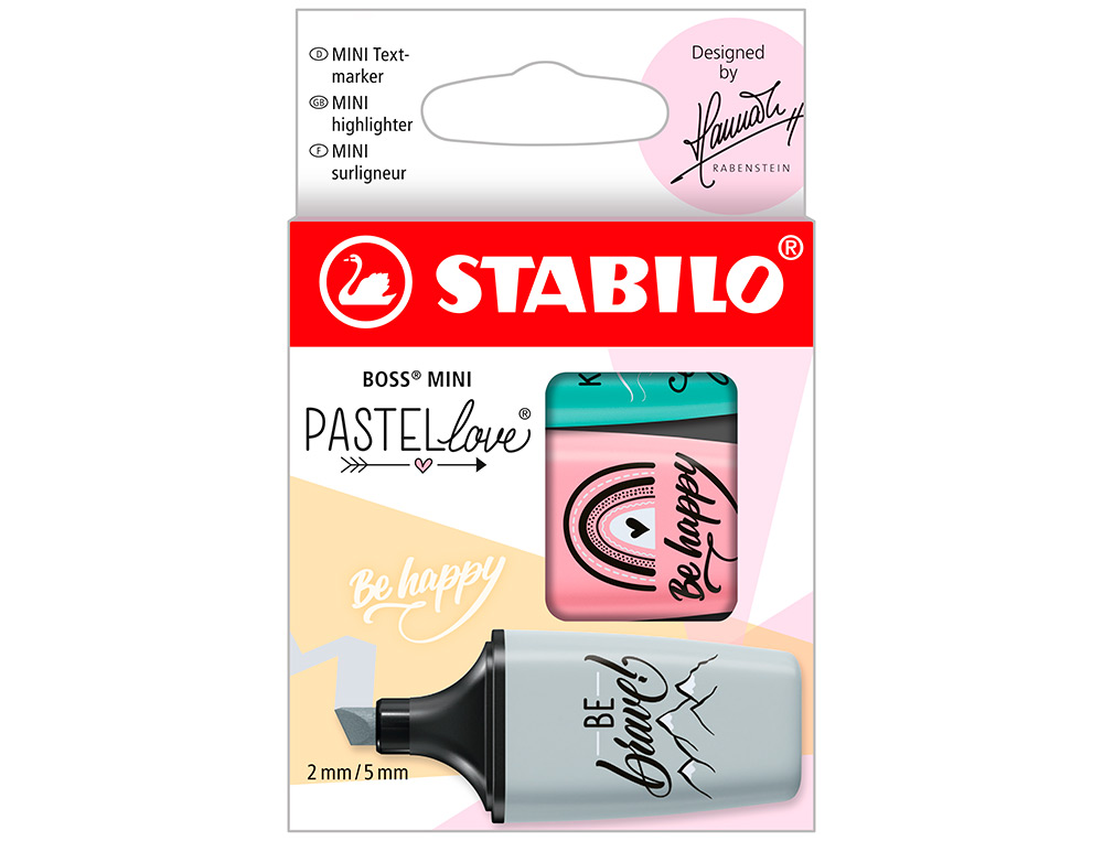 MARCADOR FLUORESCENTE STABILO BOSS MINI PASTEL LOVE ESTOJO DE 3 UNIDADES MENTA/ROSA/TURQUESA