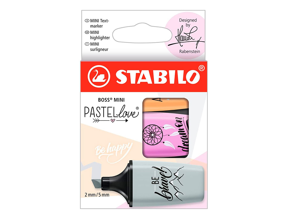MARCADOR FLUORESCENTE STABILO BOSS MINI PASTEL LOVE ESTOJO DE 3 UNIDADES FUCSIA/LARANJA/CINZA