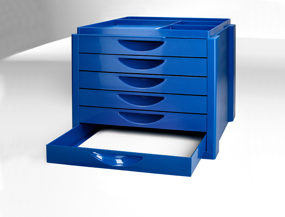 FICHEIRO GAVETAS DE SECRETARIA Q-CONNECT BANDEJA ORGANIZADORA SUPERIOR 6 GAVETAS COR AZUL OPACO 350X255X280 MM