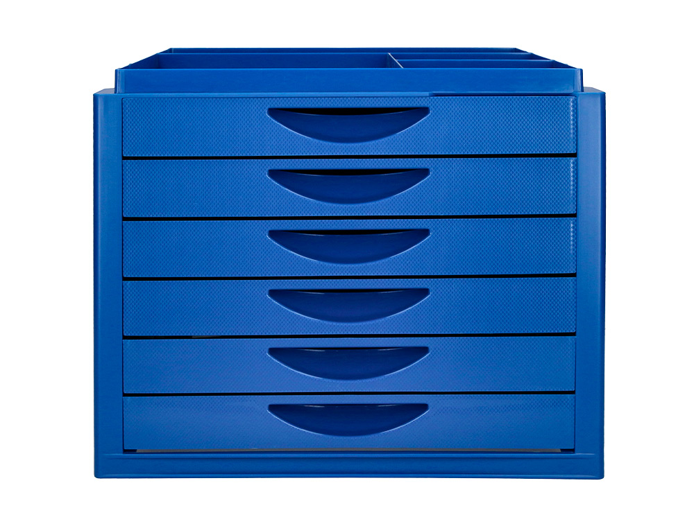 FICHEIRO GAVETAS DE SECRETARIA Q-CONNECT BANDEJA ORGANIZADORA SUPERIOR 6 GAVETAS COR AZUL OPACO 350X255X280 MM