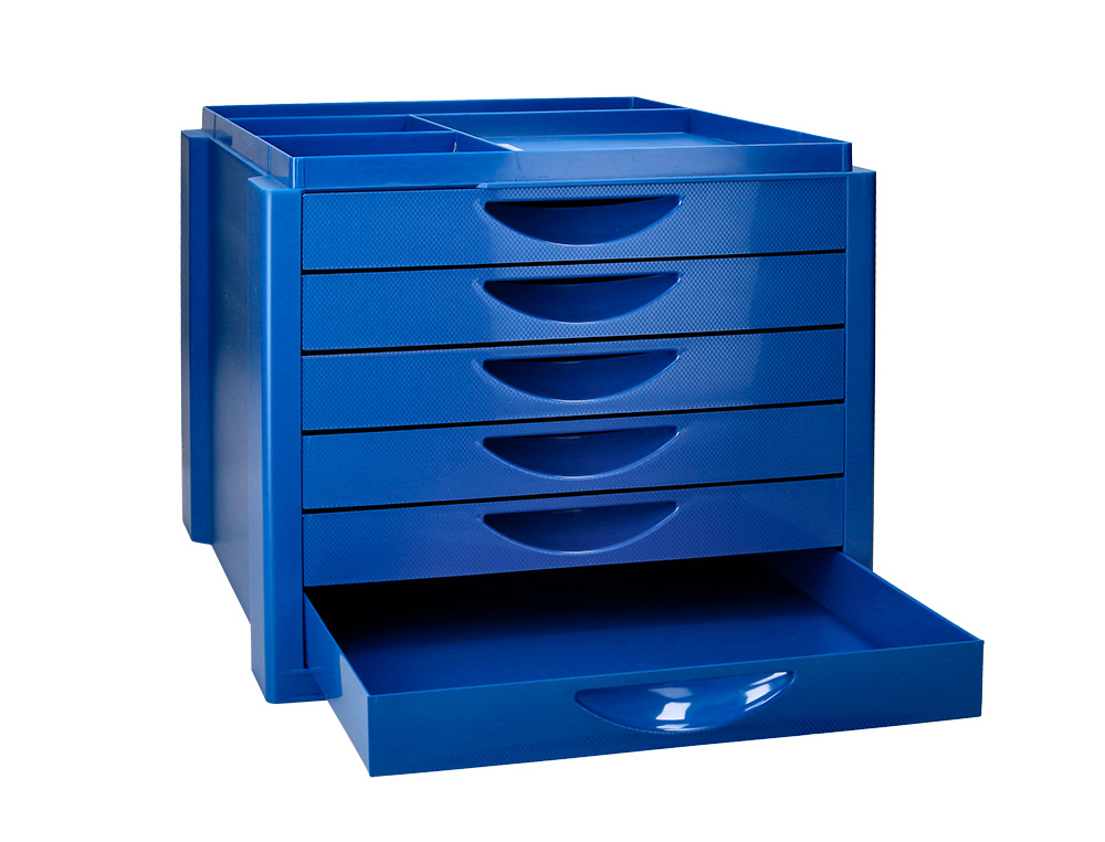 FICHEIRO GAVETAS DE SECRETARIA Q-CONNECT BANDEJA ORGANIZADORA SUPERIOR 6 GAVETAS COR AZUL OPACO 350X255X280 MM