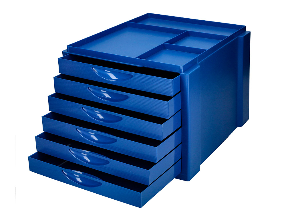 FICHEIRO GAVETAS DE SECRETARIA Q-CONNECT BANDEJA ORGANIZADORA SUPERIOR 6 GAVETAS COR AZUL OPACO 350X255X280 MM
