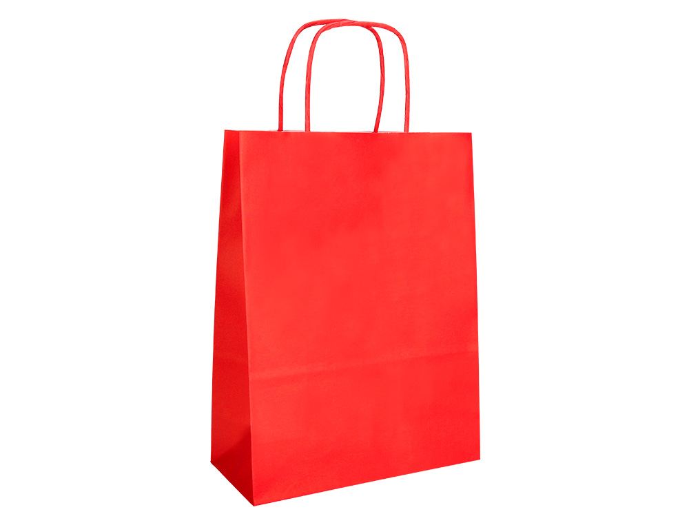 SACO DE PAPEL Q-CONNECT CELULOSE VERMELHO XS COM ASA TORCIDA 180X240X80 MM