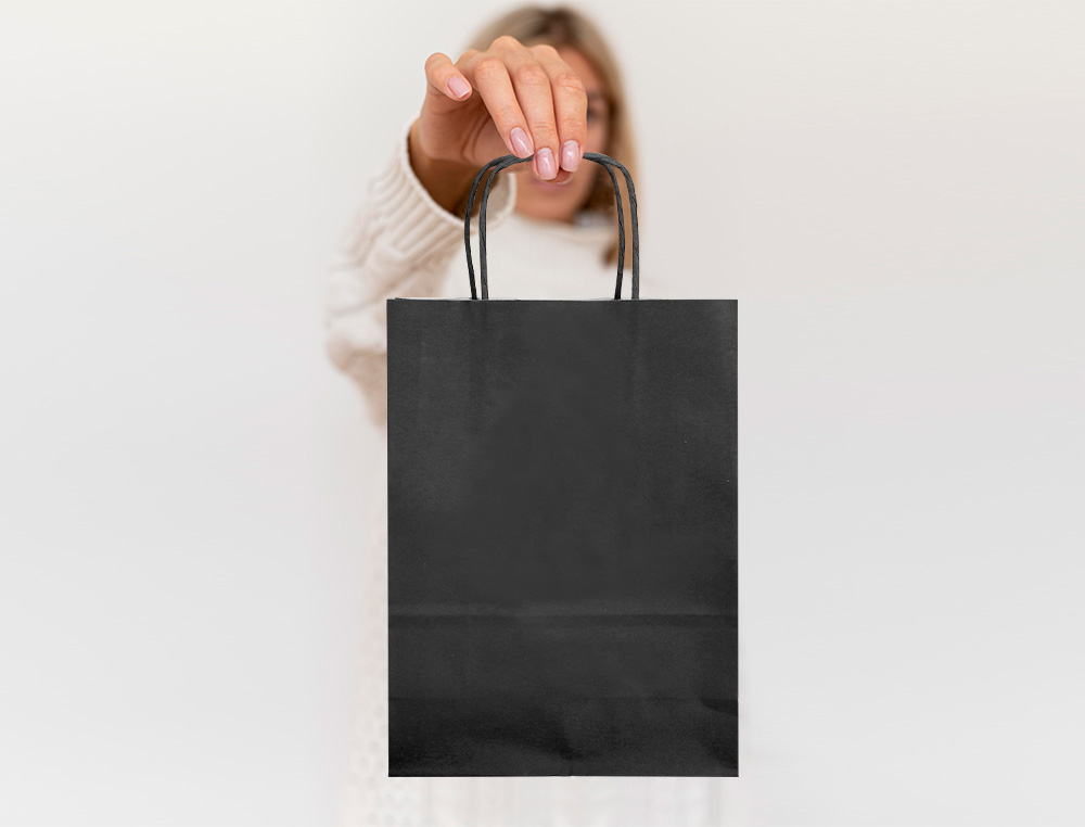 SACO DE PAPEL Q-CONNECT CELULOSE PRETO XS COM ASA TORCIDA 180X240X80 MM