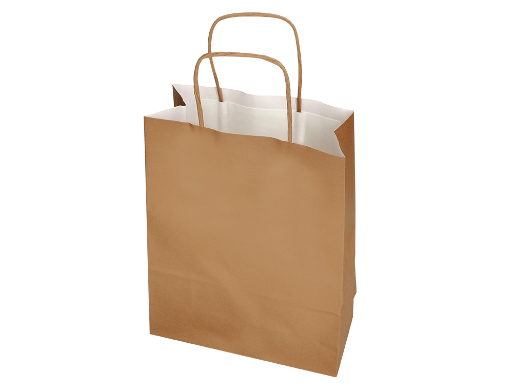 SACO DE PAPEL Q-CONNECT KRAFT NATURAL LISO L COM ASA TORCIDA 320X400X14 MM