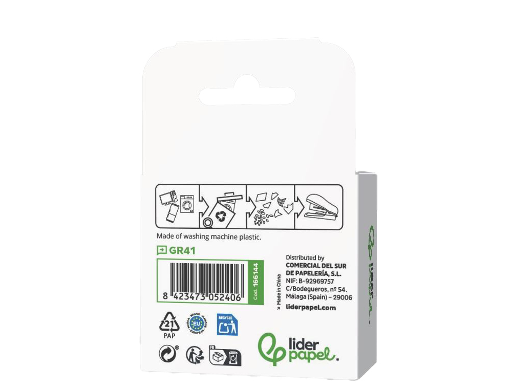 AGRAFADOR LIDERPAPEL ECOUSE MINI CAPACIDADE 12 FOLHAS 100% PLASTICO RECICLADO COM CAIXA DE 1000 AGRAFES 26/6