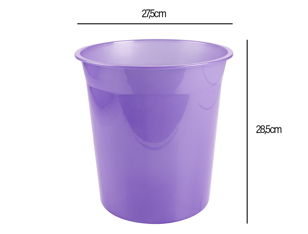 CESTO DE PAPEIS EM PLASTICO LIDERPAPEL ECOUSE 100% RECICLADO LAVANDA TRANSLUCIDO 13 LITROS 275X285 MM
