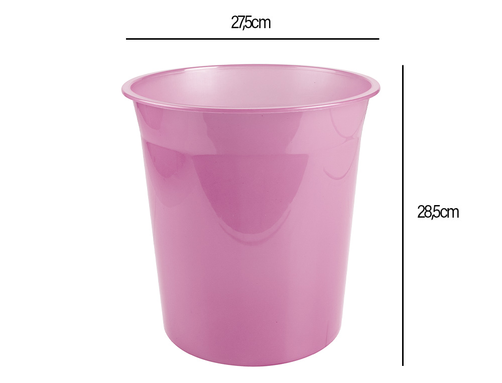 CESTO DE PAPEIS EM PLASTICO LIDERPAPEL ECOUSE 100% RECICLADO ROSA TRANSLUCIDO 13 LITROS 275X285 MM