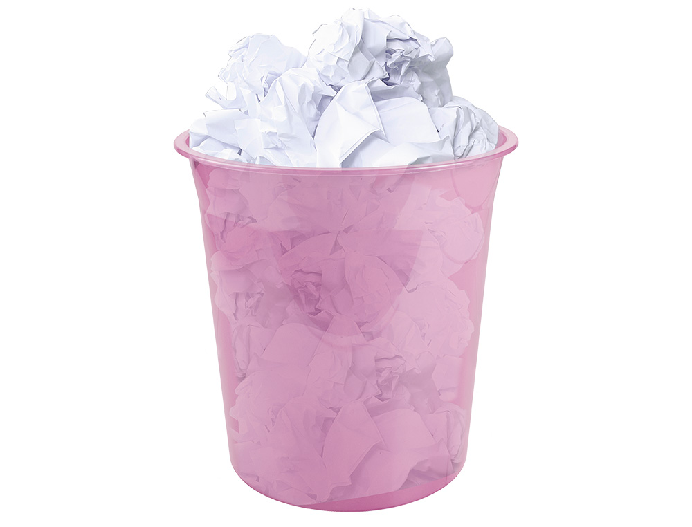 CESTO DE PAPEIS EM PLASTICO LIDERPAPEL ECOUSE 100% RECICLADO ROSA TRANSLUCIDO 13 LITROS 275X285 MM