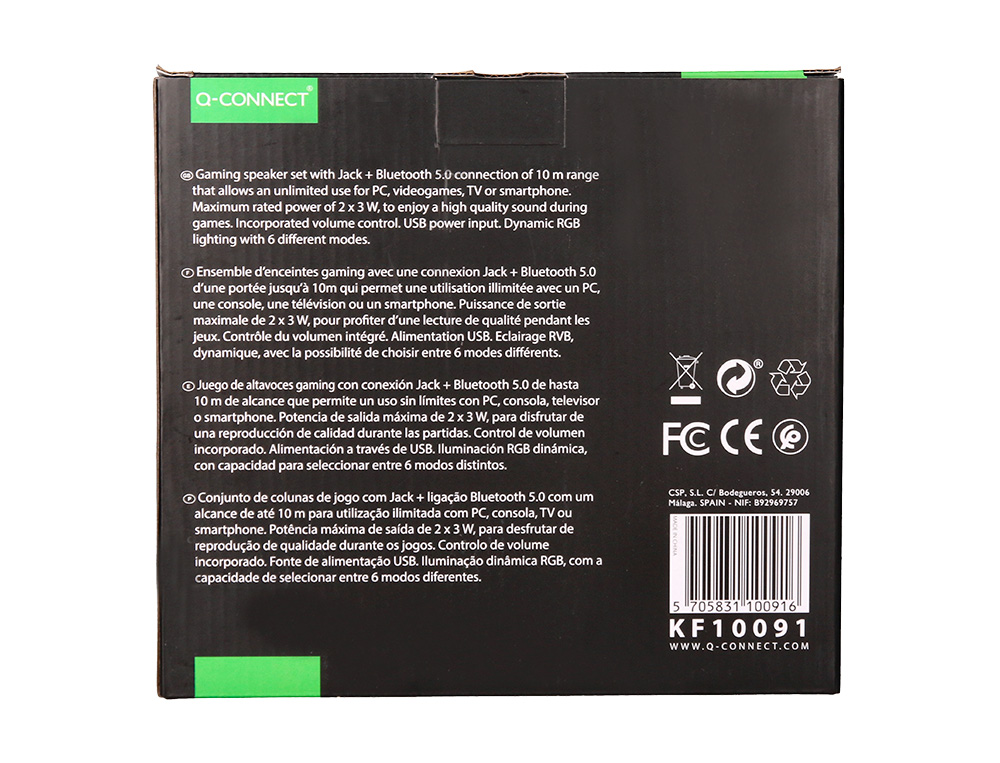 COLUNAS Q-CONNECT GAMING BLUE TOOTH COM ILUMINACAO RGB POTENCIA MAXIMA 2X3W CONTROLO DE VOLUME COR PRETO
