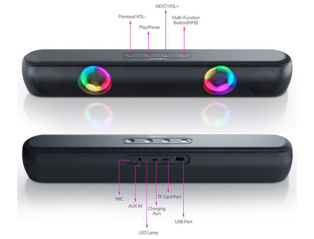 BARRA DE SOM BLUETOOTH Q-CONNECT COM ILUMINAO LED E CONTROLO DE VOLUME COR PRETA