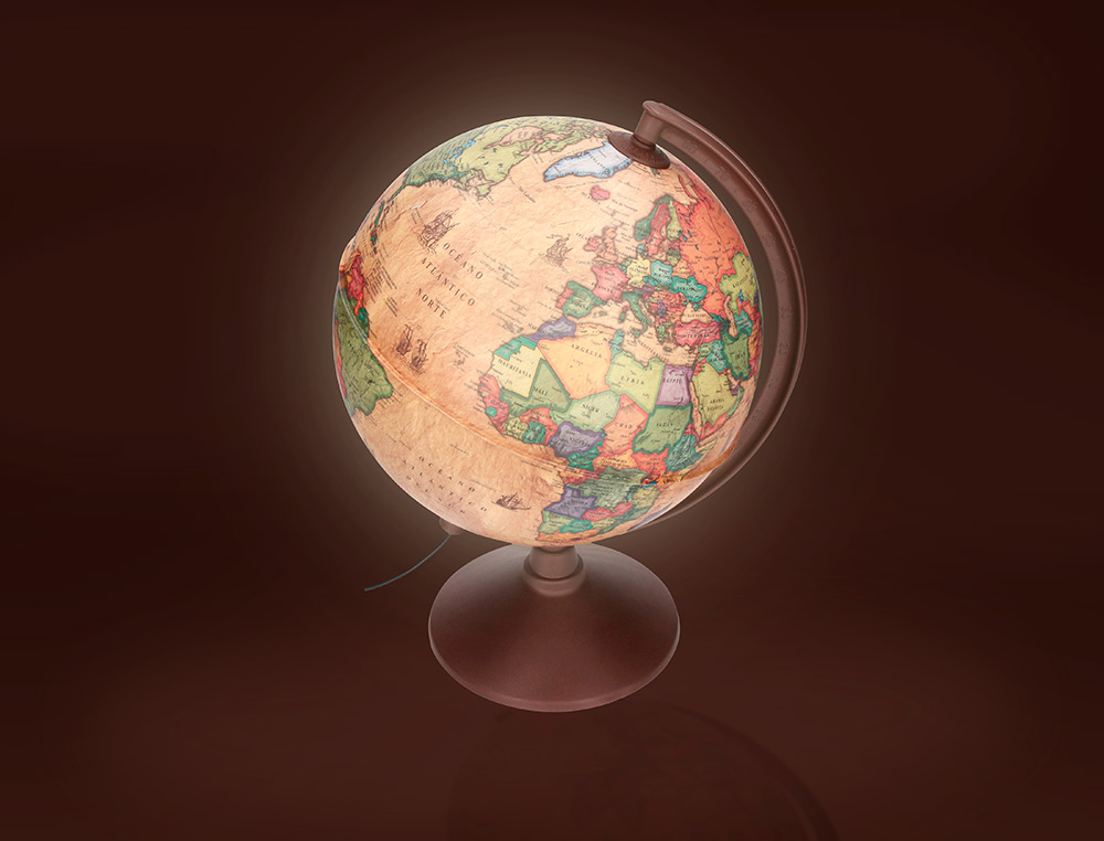 GLOBO LIDERPAPEL COM LUZ FISICO E POLITICO ESTILO ANTIGO DIAMETRO 26 CM