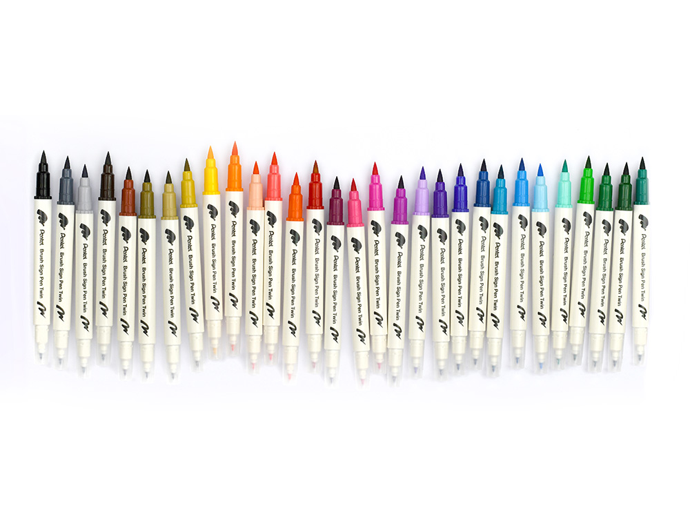 PINCEL PENTEL BRUSH SIGN PEN COM PONTA DUPLA ESTOJO COM 18 UNIDADES