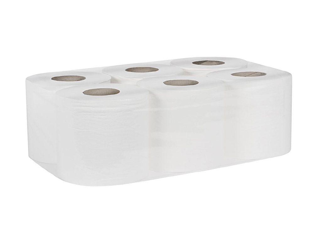 PAPEL SECA MAOS BUNZL GREENSOURCE 2 FOLHAS CELULOSE BRANCA 200 MM X 150 MT PACK DE 6 ROLOS