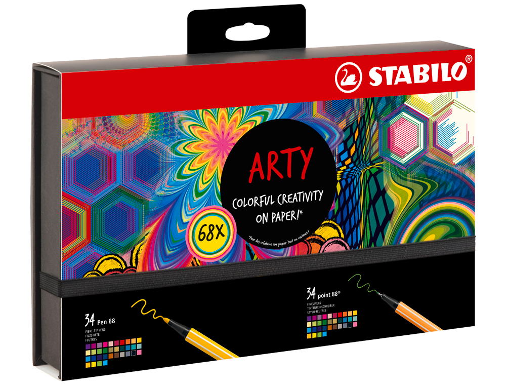 MARCADOR STABILO AGUARELAVEL PEN 68/88 ARTY LINE HERO ESTOJO DE CARTAO DE 68 CORES SORTIDAS