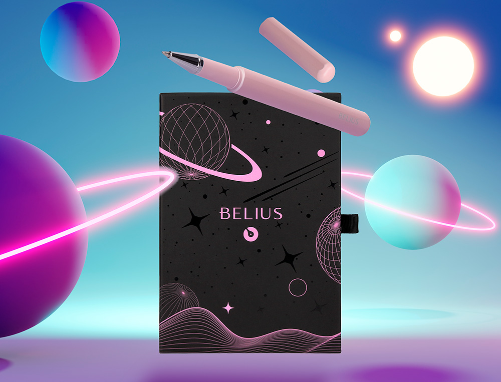 ROLLER E BOLSA EM IMITACAO PELE BELIUS SPACE B DESENHO MINIMALISTA ROSA TINTA AZUL CAIXA DESIGN