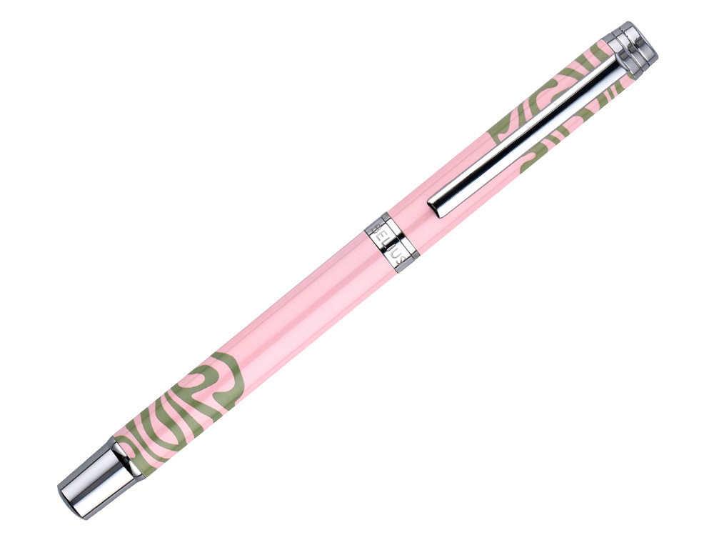 ROLLER BELIUS INK DREAMS ALUMINIO DESENHO ROSA E VERDE MATCHA PRATEADO FRASE INTERIOR CAIXA DESIGN TINTA PRETA