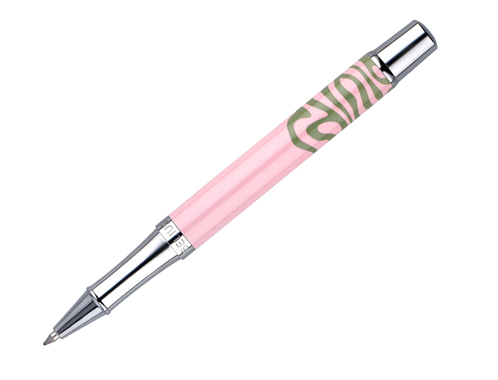ROLLER BELIUS INK DREAMS ALUMINIO DESENHO ROSA E VERDE MATCHA PRATEADO FRASE INTERIOR CAIXA DESIGN TINTA PRETA