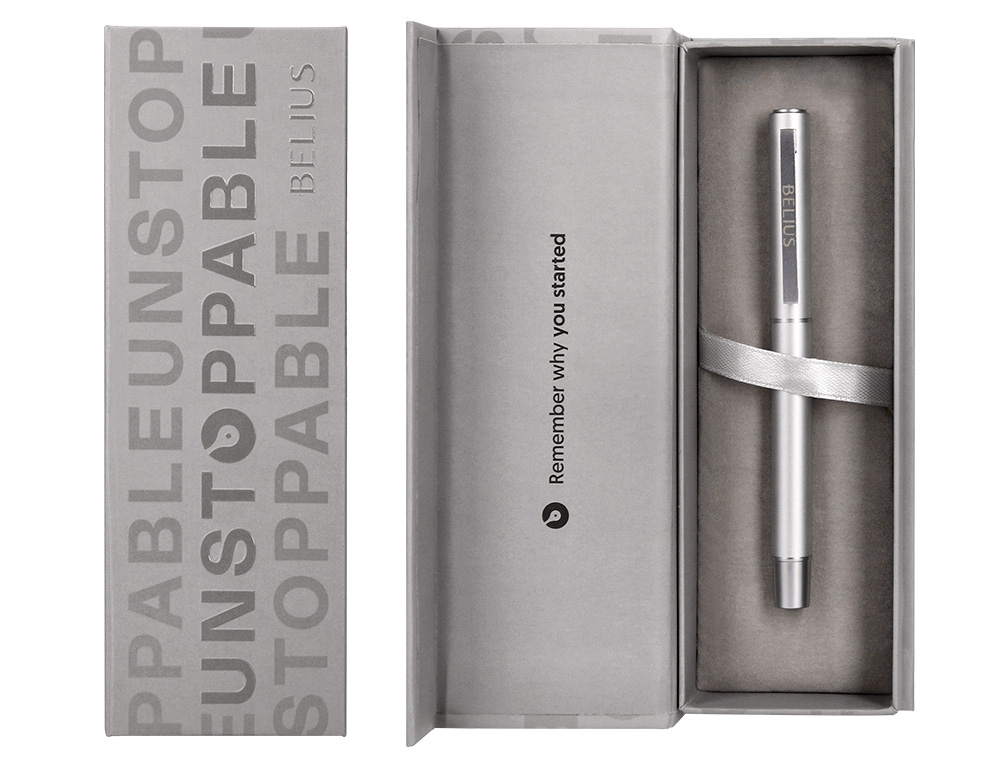 ROLLER BELIUS UNSTOPPABLE PRATEADO TINTA PRETA CAIXA DESIGN