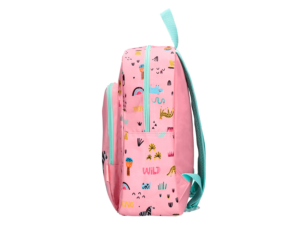 MOCHILA ESCOLAR LIDERPAPEL INFANTIL SAFARI DESENHO ZEBRA ROSA 330X100X250 MM