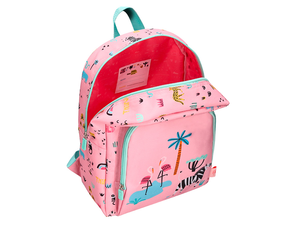 MOCHILA ESCOLAR LIDERPAPEL INFANTIL SAFARI DESENHO ZEBRA ROSA 330X100X250 MM