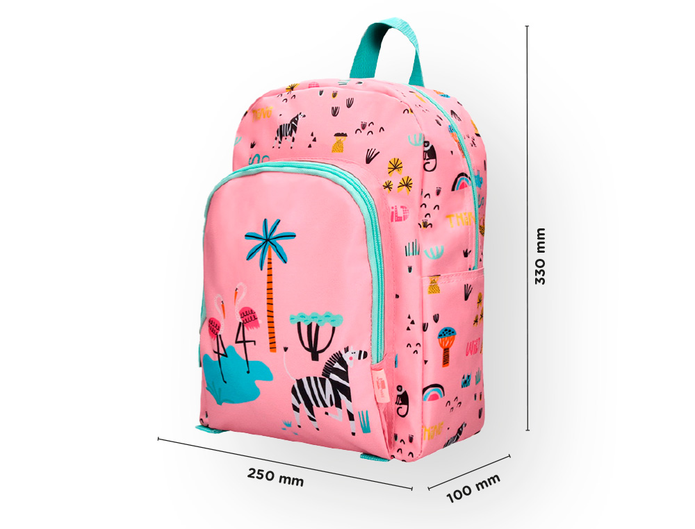 MOCHILA ESCOLAR LIDERPAPEL INFANTIL SAFARI DESENHO ZEBRA ROSA 330X100X250 MM