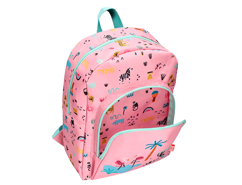 MOCHILA ESCOLAR LIDERPAPEL INFANTIL SAFARI DESENHO ZEBRA ROSA 330X100X250 MM