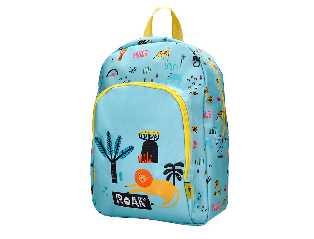 MOCHILA ESCOLAR LIDERPAPEL INFANTIL SAFARI DESENHO LEAO AZUL 330X100X250 MM