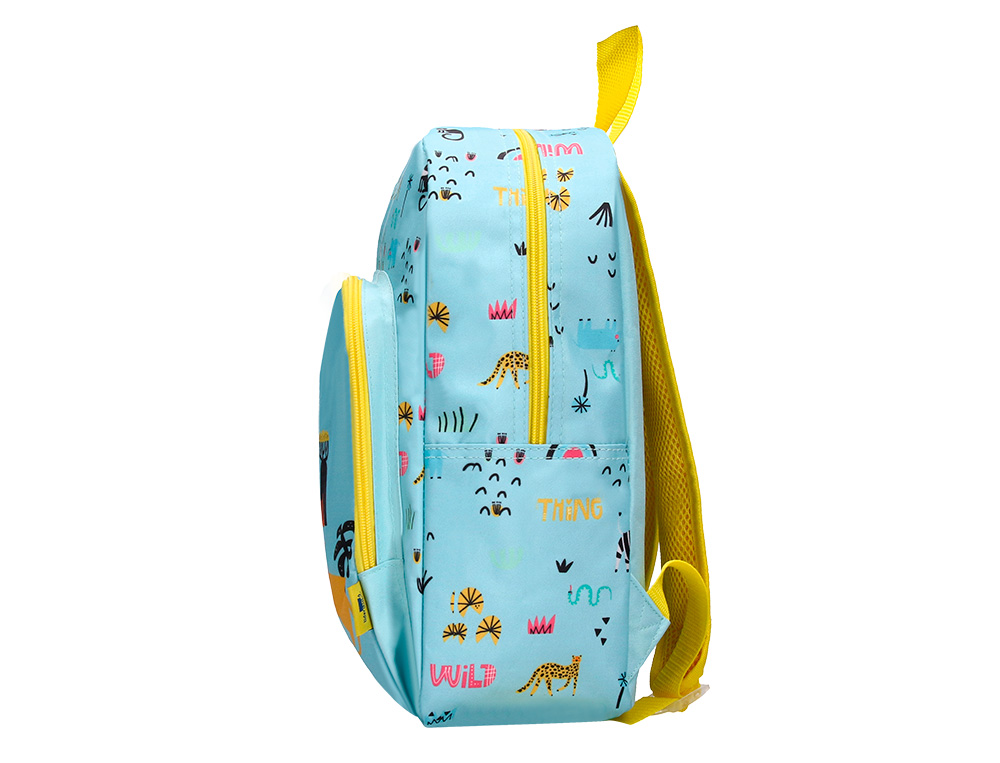 MOCHILA ESCOLAR LIDERPAPEL INFANTIL SAFARI DESENHO LEAO AZUL 330X100X250 MM