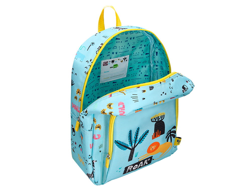 MOCHILA ESCOLAR LIDERPAPEL INFANTIL SAFARI DESENHO LEAO AZUL 330X100X250 MM