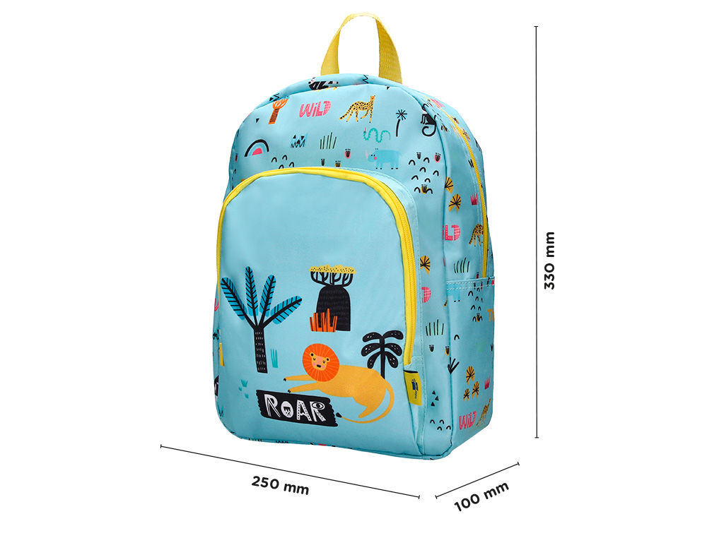 MOCHILA ESCOLAR LIDERPAPEL INFANTIL SAFARI DESENHO LEAO AZUL 330X100X250 MM