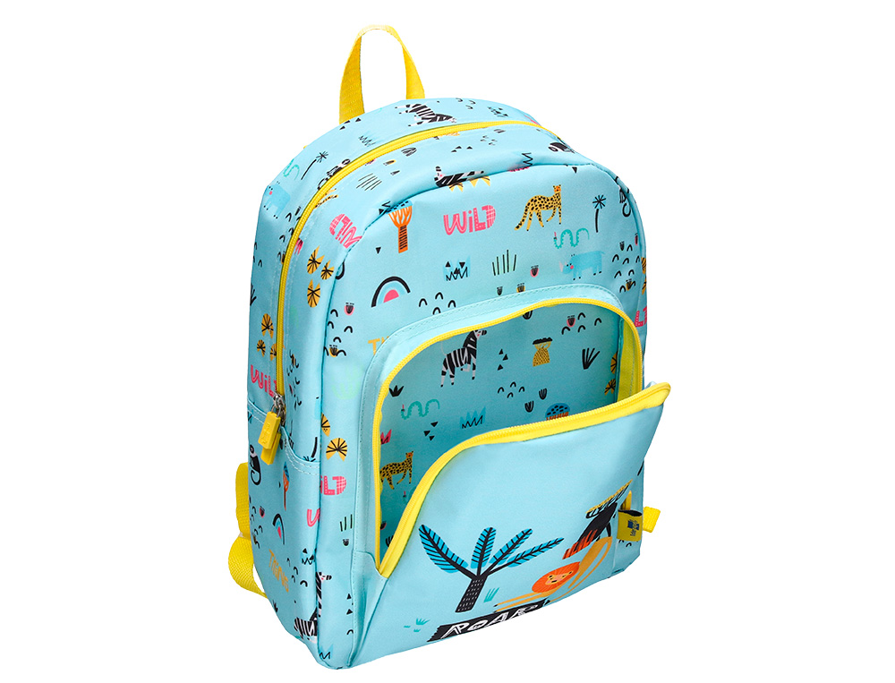 MOCHILA ESCOLAR LIDERPAPEL INFANTIL SAFARI DESENHO LEAO AZUL 330X100X250 MM