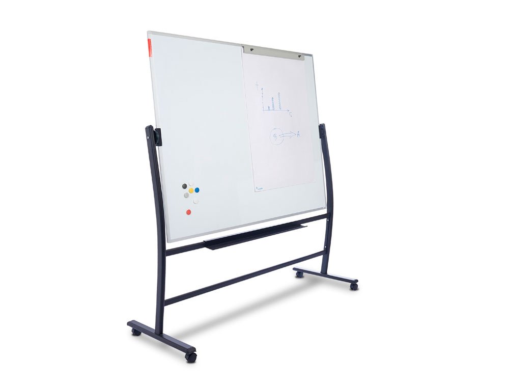 QUADRO BRANCO ROCADA ACO LACADO MAGNETICO MOLDURA ALUMINIO DUPLA FACE GIRATORIO CURVE 120X150 CM