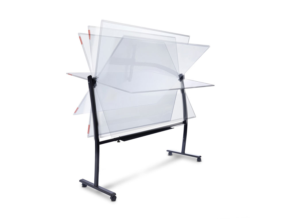 QUADRO BRANCO ROCADA ACO LACADO MAGNETICO MOLDURA ALUMINIO DUPLA FACE GIRATORIO CURVE 120X150 CM