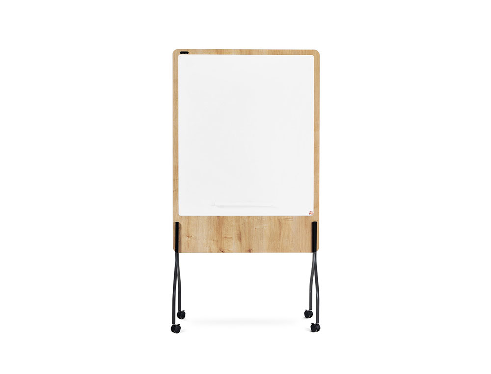 QUADRO BRANCO ROCADA DUPLA FACE LACADO MAGNETICO PLACA MELAMINA CARVALHO BASE COM 4 RODAS 100X120 CM