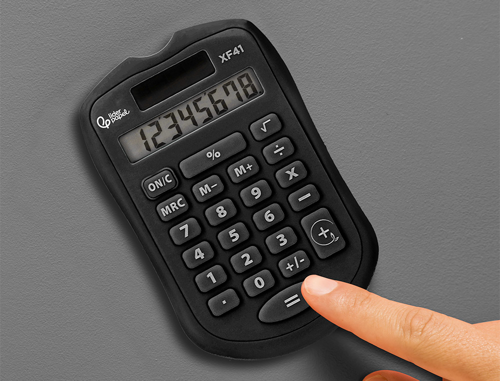 CALCULADORA LIDERPAPEL DE BOLSO XF43 8 DIGITOS SOLAR E PIHAS COR PRETO 94X59,5X10,5MM