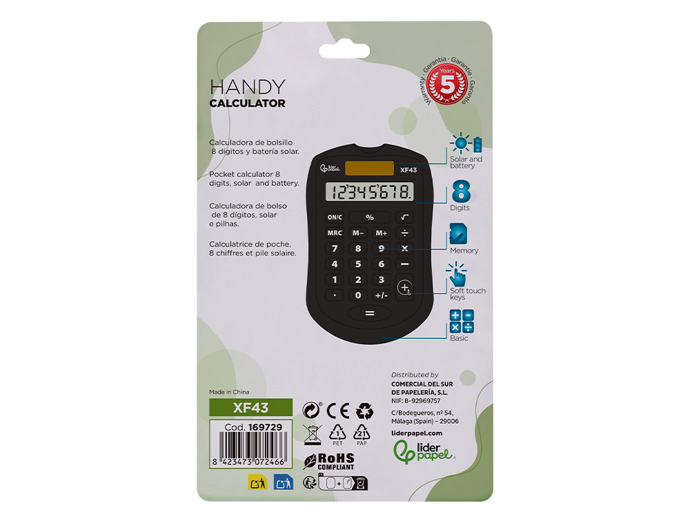CALCULADORA LIDERPAPEL DE BOLSO XF43 8 DIGITOS SOLAR E PIHAS COR PRETO 94X59,5X10,5MM