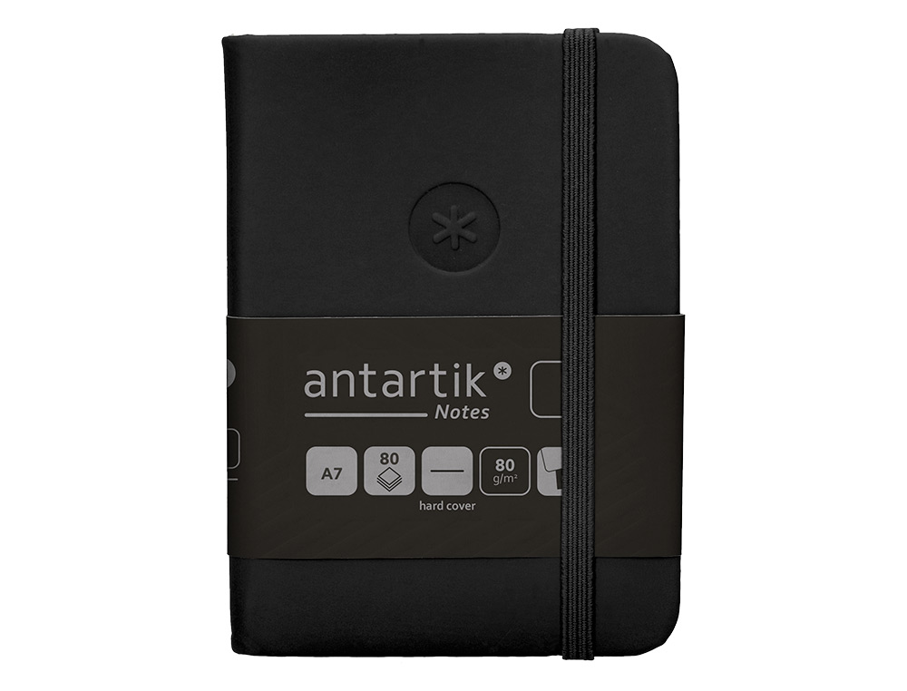 CADERNO COM ELASTICO ANTARTIK NOTES CAPA DURA A7 LISO PRETO 80 FOLHAS 80 GR FSC