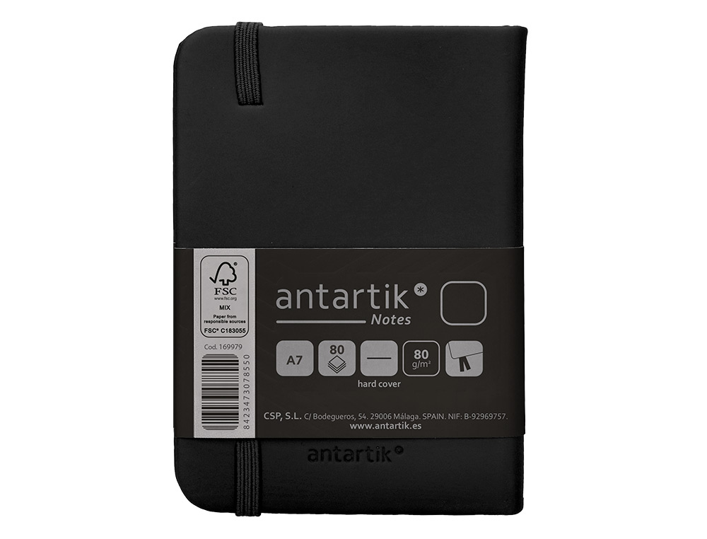 CADERNO COM ELASTICO ANTARTIK NOTES CAPA DURA A7 LISO PRETO 80 FOLHAS 80 GR FSC