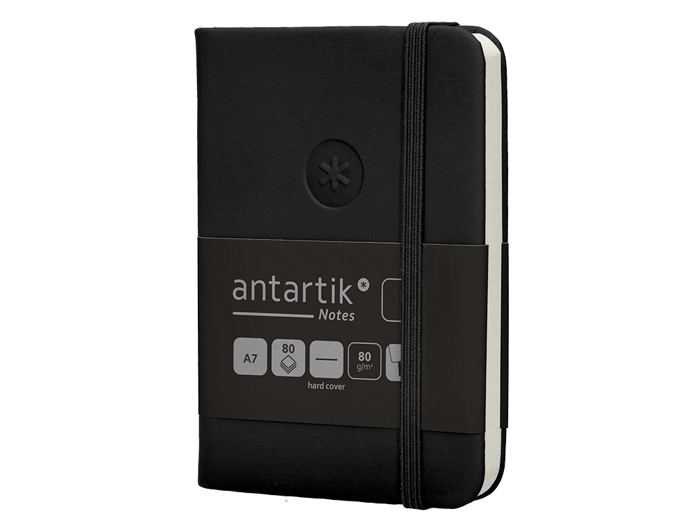 CADERNO COM ELASTICO ANTARTIK NOTES CAPA DURA A7 LISO PRETO 80 FOLHAS 80 GR FSC