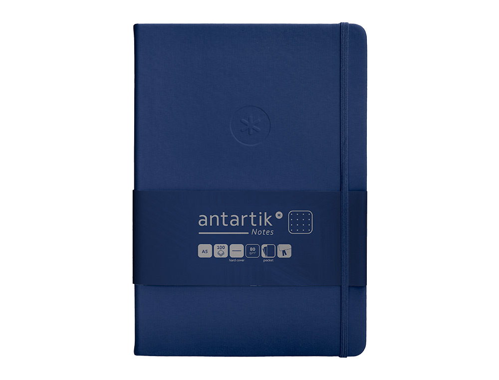 CADERNO COM ELASTICO ANTARTIK NOTES CAPA DURA A5 PONTILHADO AZUL MARINHO 100 FOLHAS 80 GR FSC