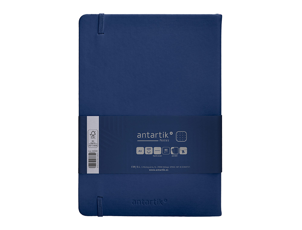 CADERNO COM ELASTICO ANTARTIK NOTES CAPA DURA A5 PONTILHADO AZUL MARINHO 100 FOLHAS 80 GR FSC