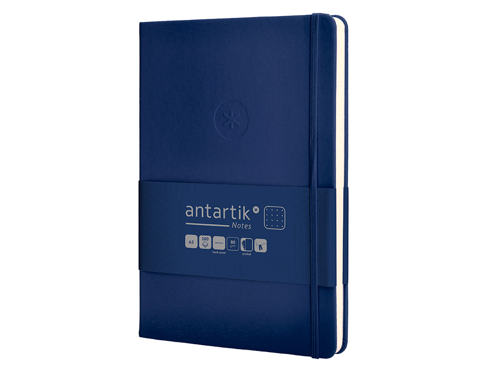CADERNO COM ELASTICO ANTARTIK NOTES CAPA DURA A5 PONTILHADO AZUL MARINHO 100 FOLHAS 80 GR FSC