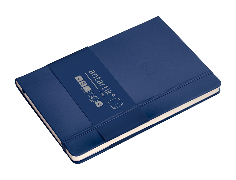 CADERNO COM ELASTICO ANTARTIK NOTES CAPA DURA A5 PONTILHADO AZUL MARINHO 100 FOLHAS 80 GR FSC