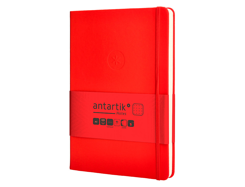 CADERNO COM ELASTICO ANTARTIK NOTES CAPA DURA A5 PONTILHADO VERMELHO 100 FOLHAS 80 GR FSC