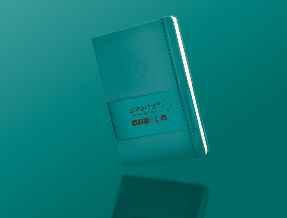 CADERNO COM ELASTICO ANTARTIK NOTES CAPA DURA A5 PONTILHADO VERDE AGUA-MARINHA 100 FOLHAS 80 GR FSC