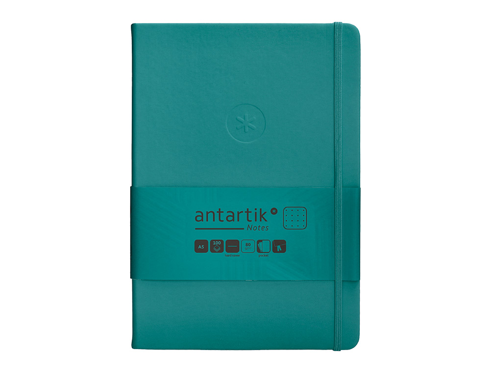CADERNO COM ELASTICO ANTARTIK NOTES CAPA DURA A5 PONTILHADO VERDE AGUA-MARINHA 100 FOLHAS 80 GR FSC